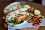 Jamie Oliver Inspired Fish Burgers with a side of Grilled Prawn Skewers Recipe